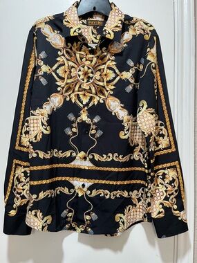 Pavini Men’s Shirt Button Down Bedazzled Small Elaborate Baroque